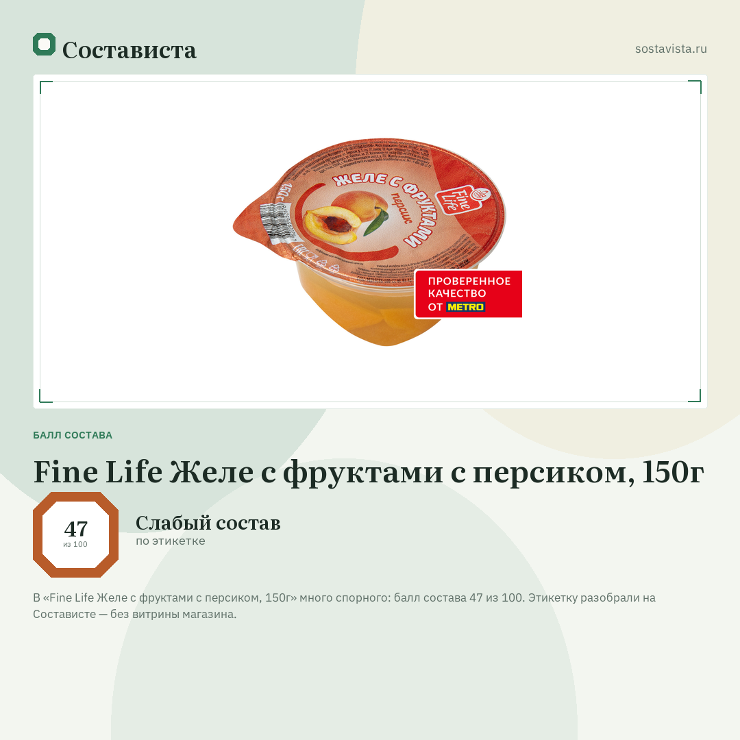 Fine Life Желе с фруктами с персиком, 150г: балл состава 47 из 100 — Состависта