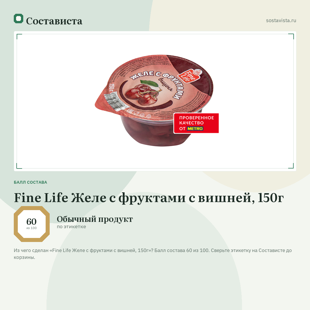 Fine Life Желе с фруктами с вишней, 150г: балл состава 60 из 100 — Состависта