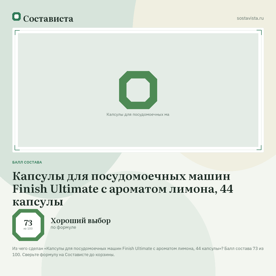 Капсулы для посудомоечных машин Finish Ultimate с ароматом лимона, 44 капсулы: балл состава 73 из 100 — Состависта