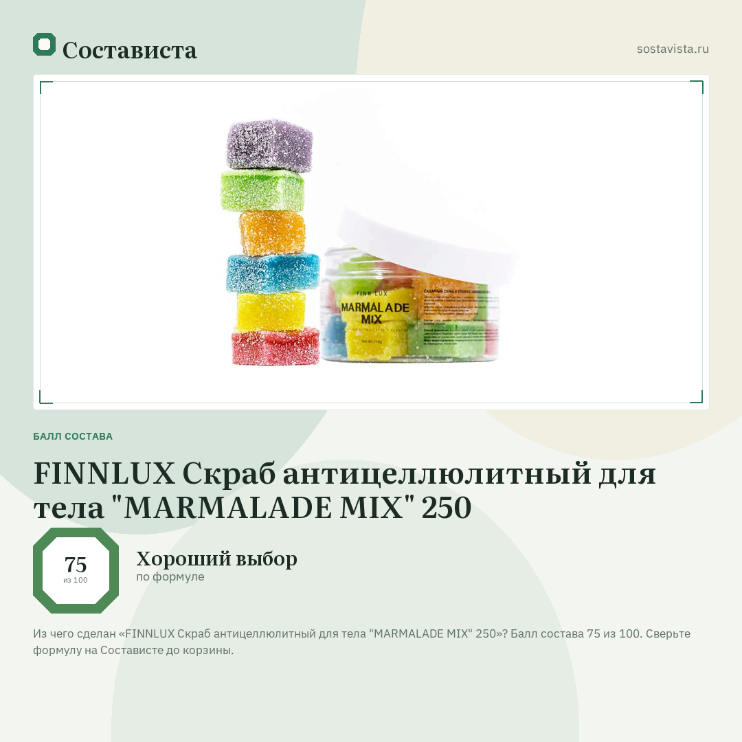 FINNLUX Скраб антицеллюлитный для тела "MARMALADE MIX" 250: балл состава 75 из 100 — Состависта