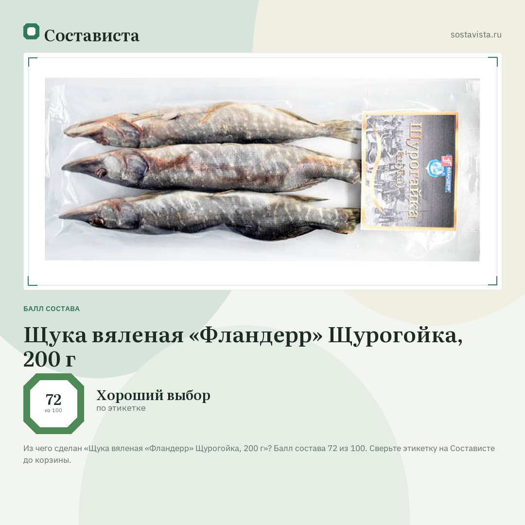 Щука вяленая «Фландерр» Щурогойка, 200 г: балл состава 72 из 100 — Состависта