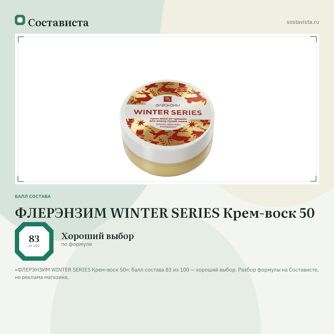 ФЛЕРЭНЗИМ WINTER SERIES Крем-воск 50: балл состава 83 из 100 — Состависта