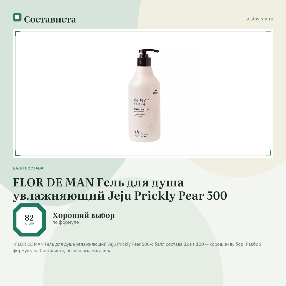FLOR DE MAN Гель для душа увлажняющий Jeju Prickly Pear 500: балл состава 82 из 100 — Состависта