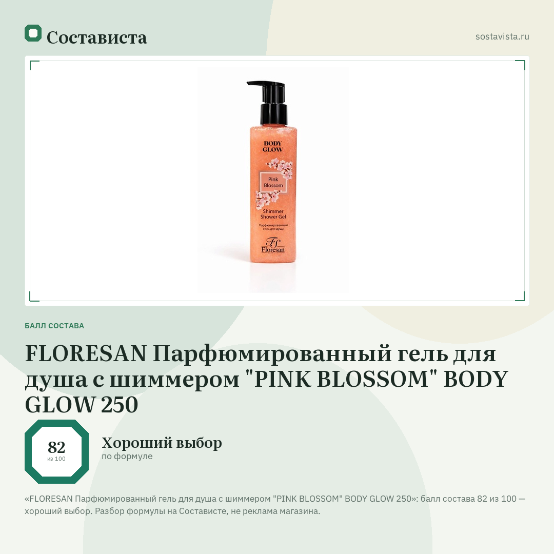 FLORESAN Парфюмированный гель для душа с шиммером "PINK BLOSSOM" BODY GLOW 250: балл состава 82 из 100 — Состависта
