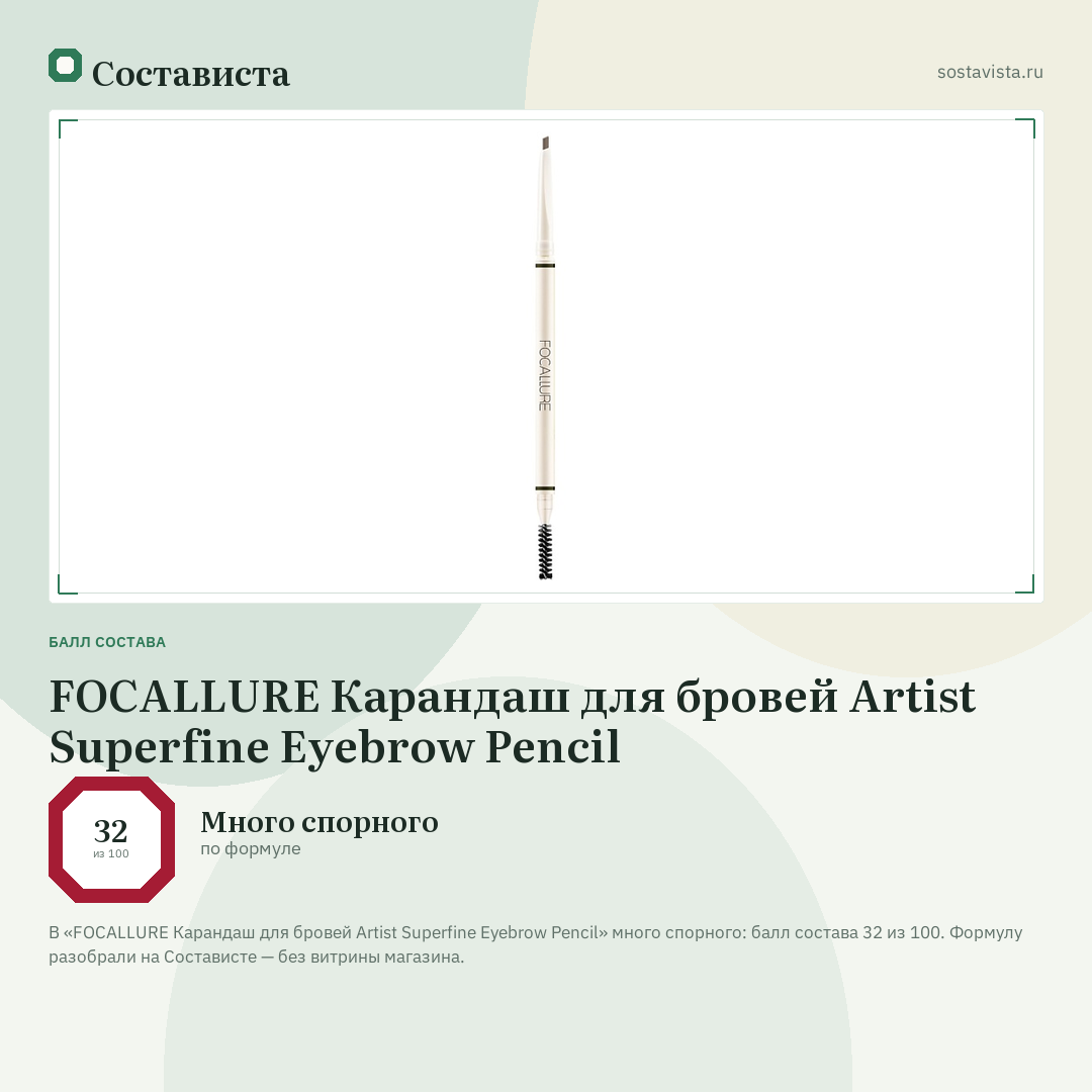 FOCALLURE Карандаш для бровей Artist Superfine Eyebrow Pencil: балл состава 32 из 100 — Состависта