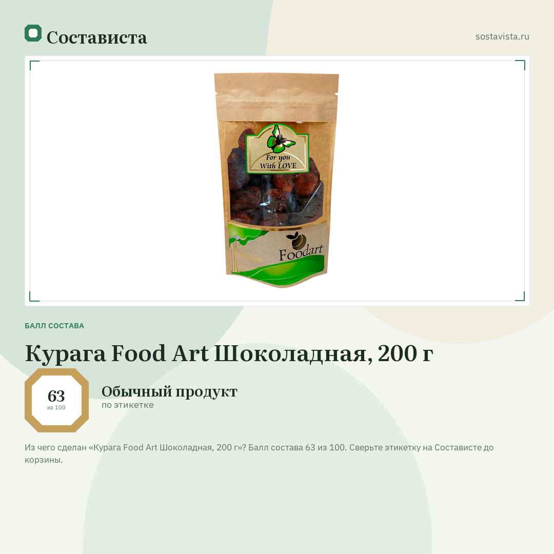 Курага Food Art Шоколадная, 200 г: балл состава 63 из 100 — Состависта