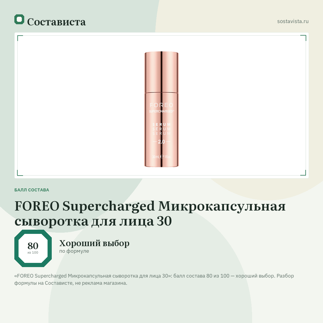 FOREO Supercharged Микрокапсульная сыворотка для лица 30: балл состава 80 из 100 — Состависта