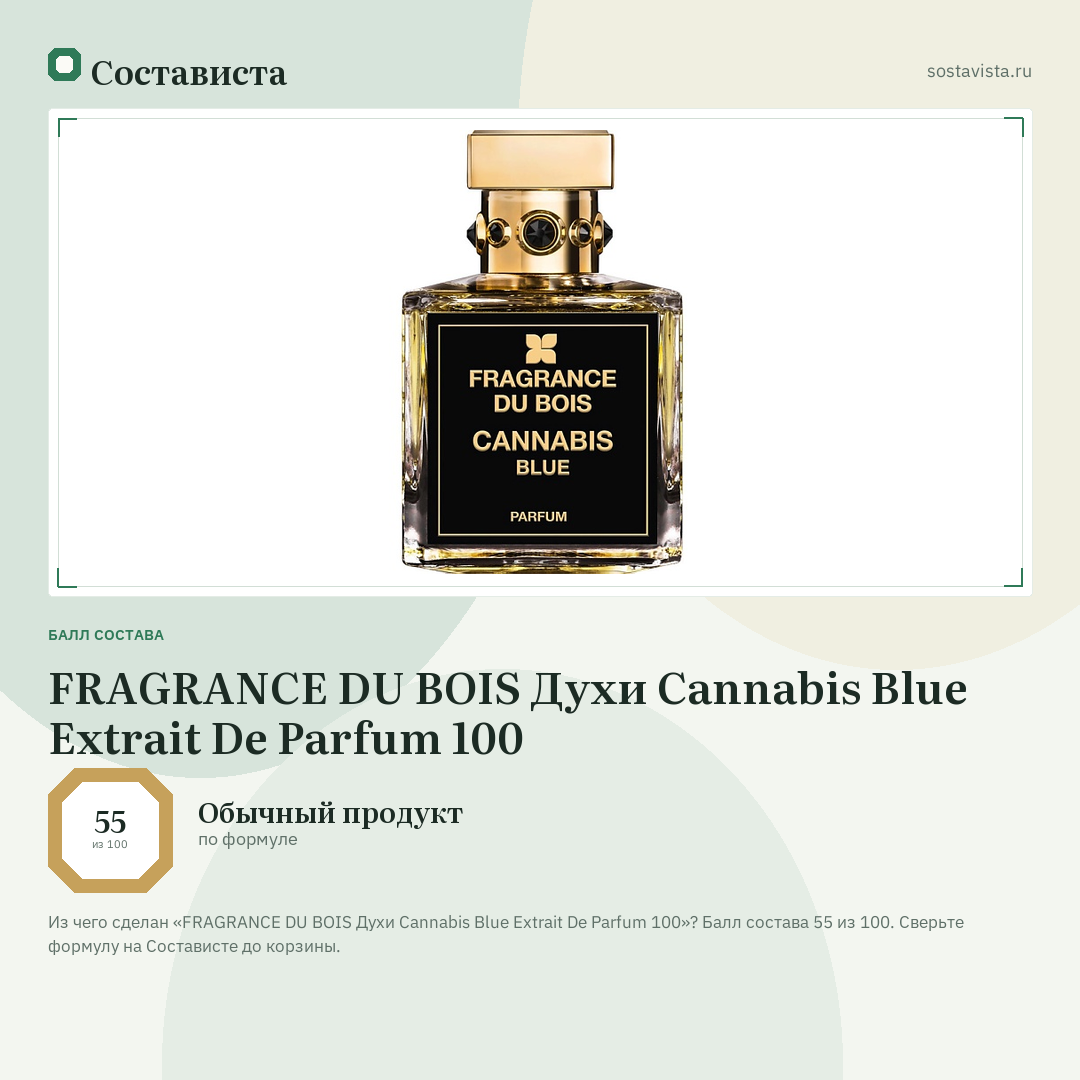 FRAGRANCE DU BOIS Духи Cannabis Blue Extrait De Parfum 100: балл состава 55 из 100 — Состависта