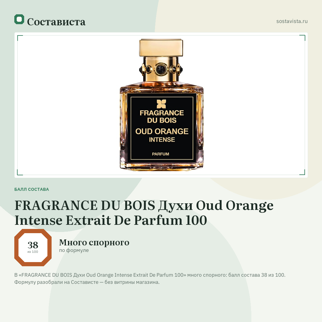 FRAGRANCE DU BOIS Духи Oud Orange Intense Extrait De Parfum 100: балл состава 38 из 100 — Состависта