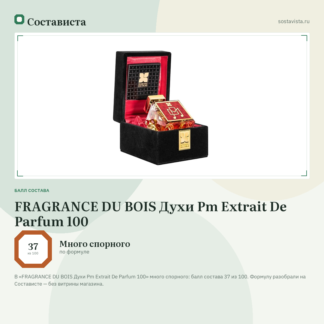 FRAGRANCE DU BOIS Духи Pm Extrait De Parfum 100: балл состава 37 из 100 — Состависта