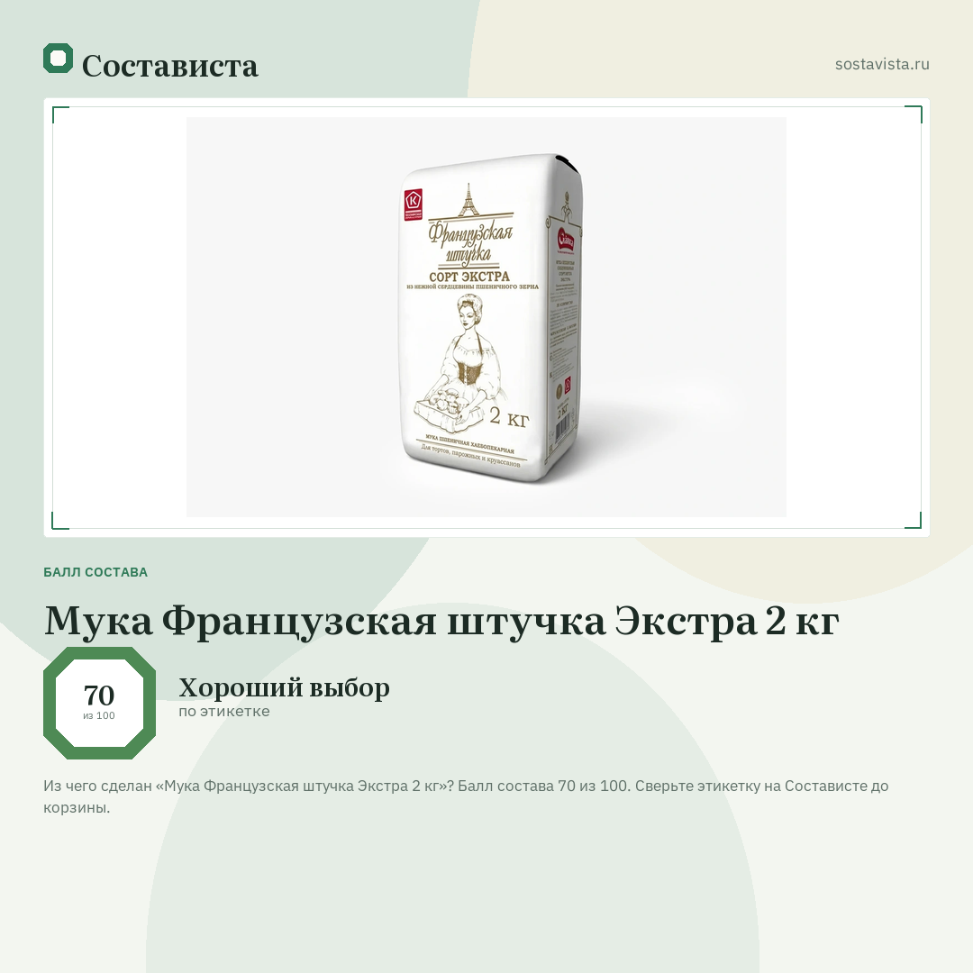 Мука Французская штучка Экстра 2 кг: балл состава 70 из 100 — Состависта