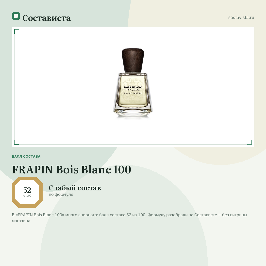 FRAPIN Bois Blanc 100: балл состава 52 из 100 — Состависта