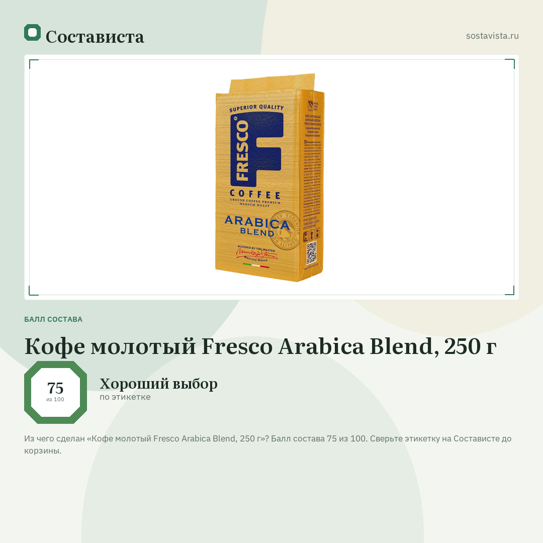 Кофе молотый Fresco Arabica Blend, 250 г: балл состава 75 из 100 — Состависта