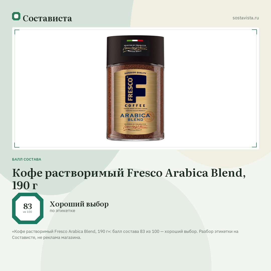 Кофе растворимый Fresco Arabica Blend, 190 г: балл состава 83 из 100 — Состависта