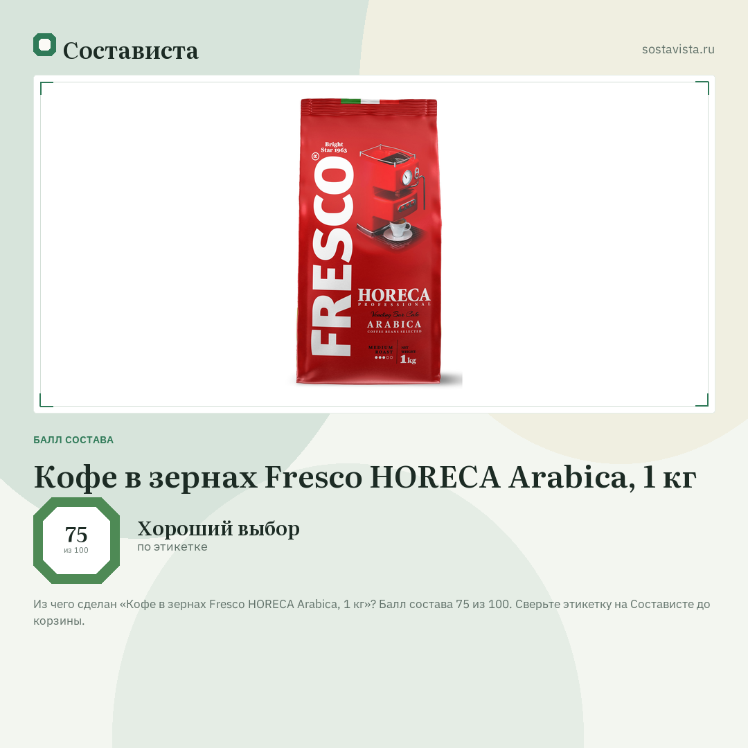 Кофе в зернах Fresco HORECA Arabica, 1 кг: балл состава 75 из 100 — Состависта