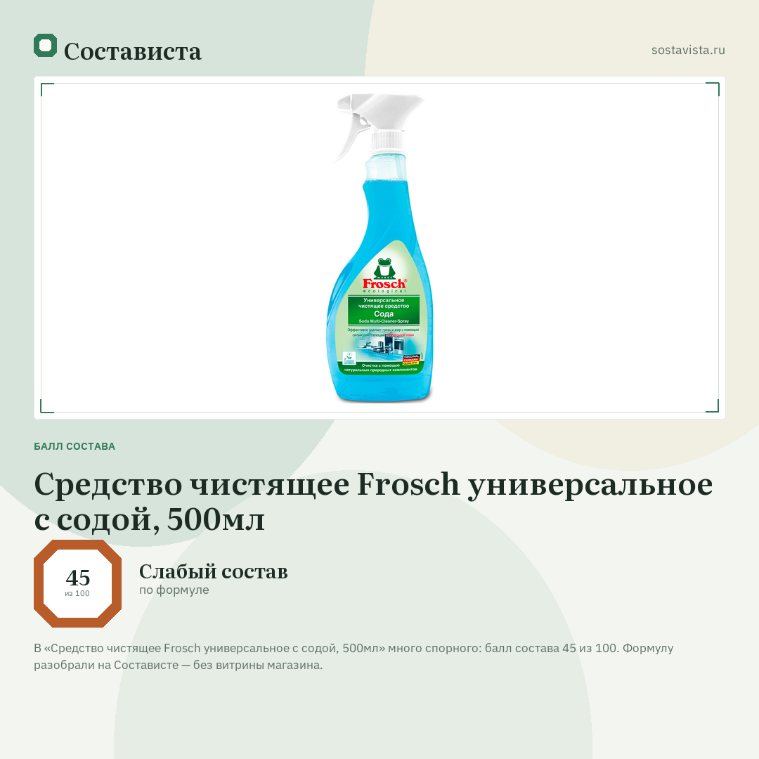 Средство чистящее Frosch универсальное с содой, 500мл: балл состава 45 из 100 — Состависта