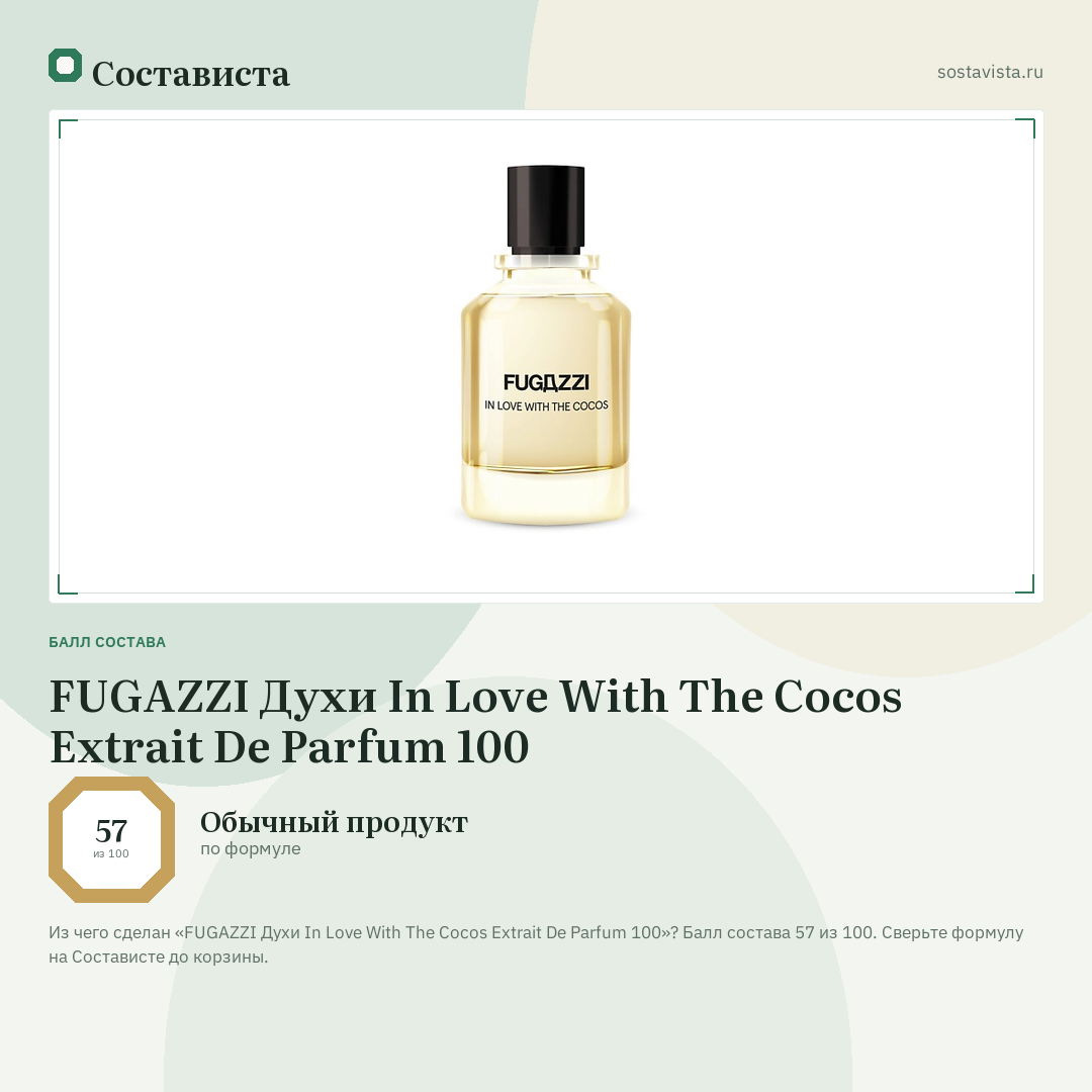 FUGAZZI Духи In Love With The Cocos Extrait De Parfum 100: балл состава 57 из 100 — Состависта