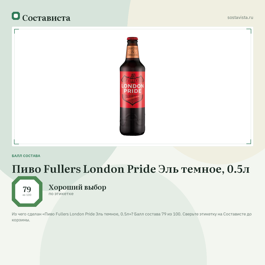 Пиво Fullers London Pride Эль темное, 0.5л: балл состава 79 из 100 — Состависта