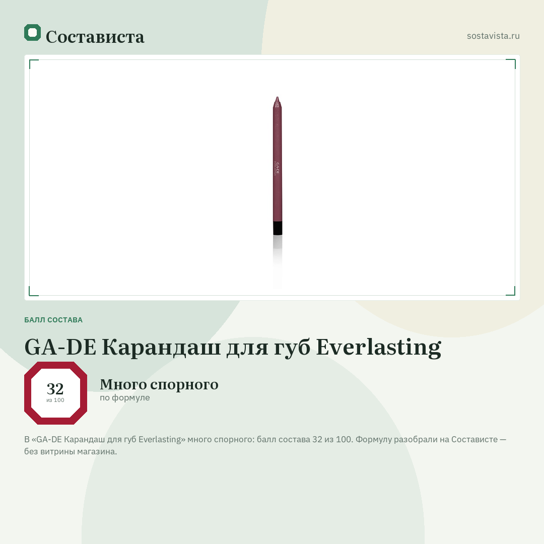 GA-DE Карандаш для губ Everlasting: балл состава 32 из 100 — Состависта