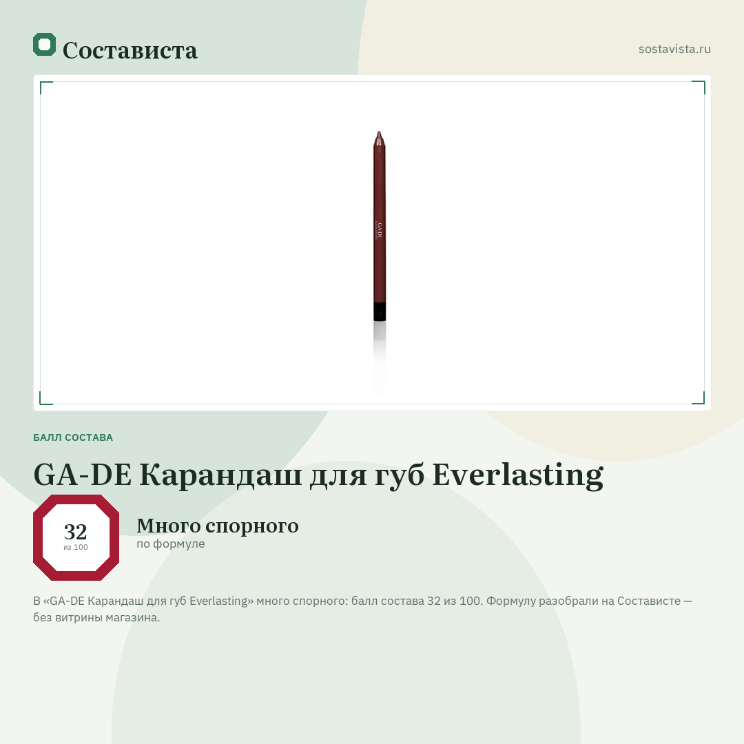 GA-DE Карандаш для губ Everlasting: балл состава 32 из 100 — Состависта