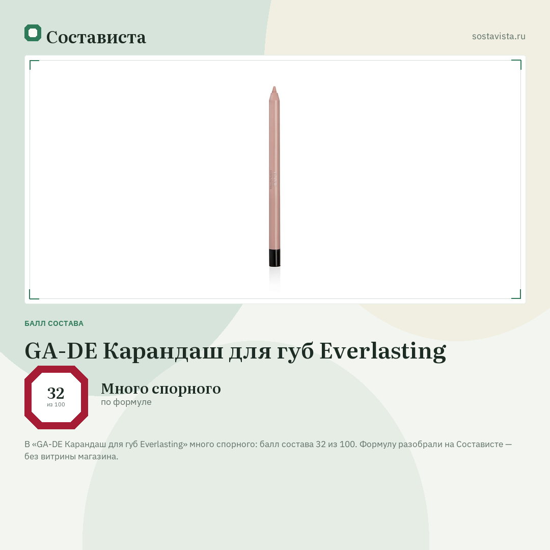 GA-DE Карандаш для губ Everlasting: балл состава 32 из 100 — Состависта