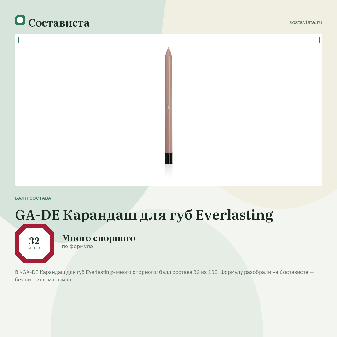 GA-DE Карандаш для губ Everlasting: балл состава 32 из 100 — Состависта
