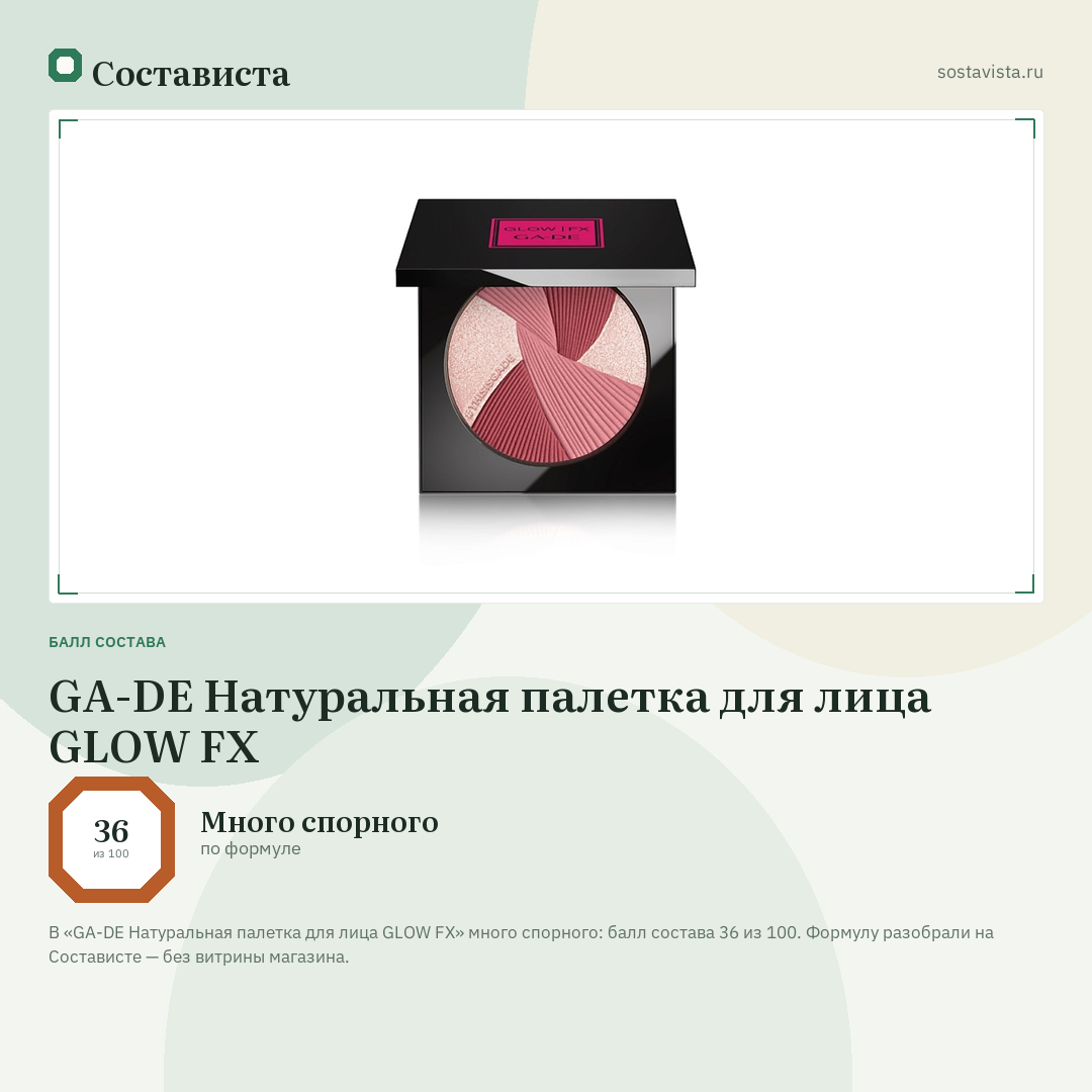 GA-DE Натуральная палетка для лица GLOW FX: балл состава 36 из 100 — Состависта