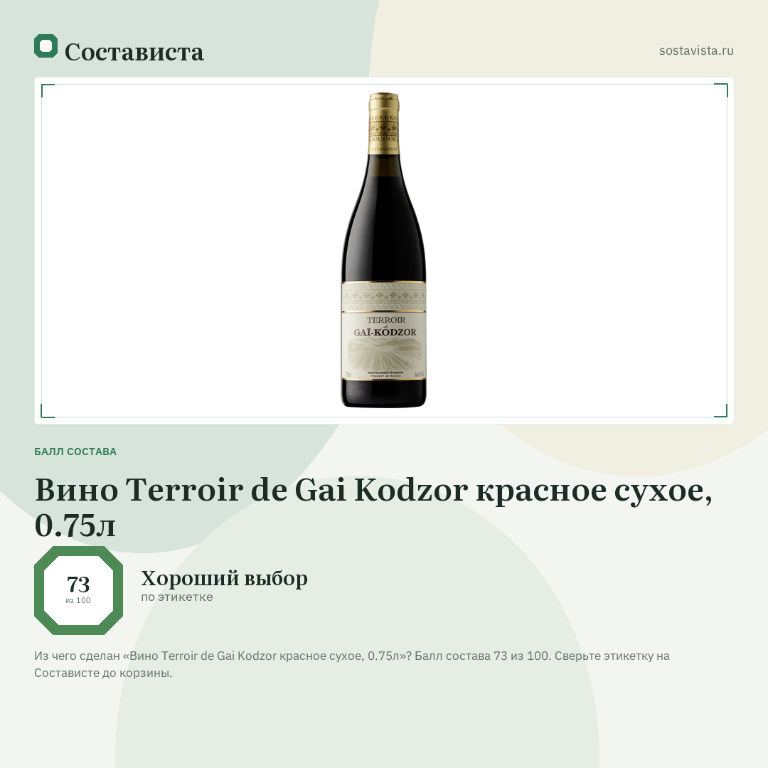 Вино Terroir de Gai Kodzor красное сухое, 0.75л: балл состава 73 из 100 — Состависта
