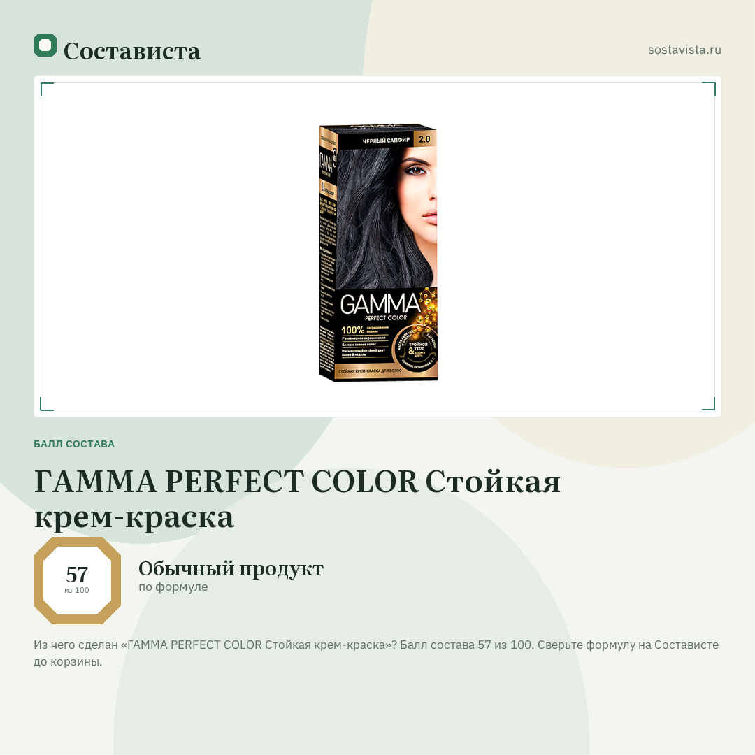 ГАММА PERFECT COLOR Стойкая крем-краска: балл состава 57 из 100 — Состависта