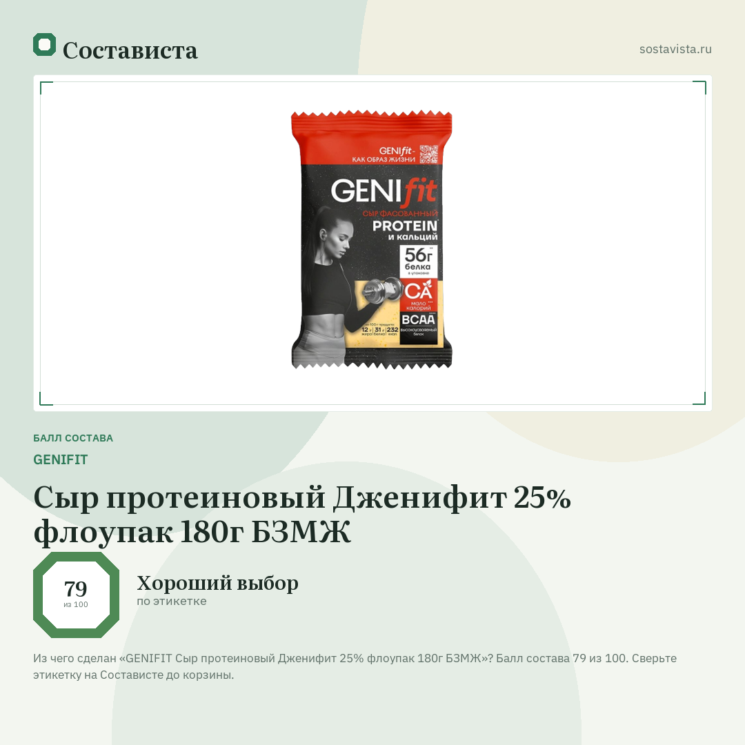 GENIFIT Сыр протеиновый Дженифит 25% флоупак 180г БЗМЖ: балл состава 79 из 100 — Состависта