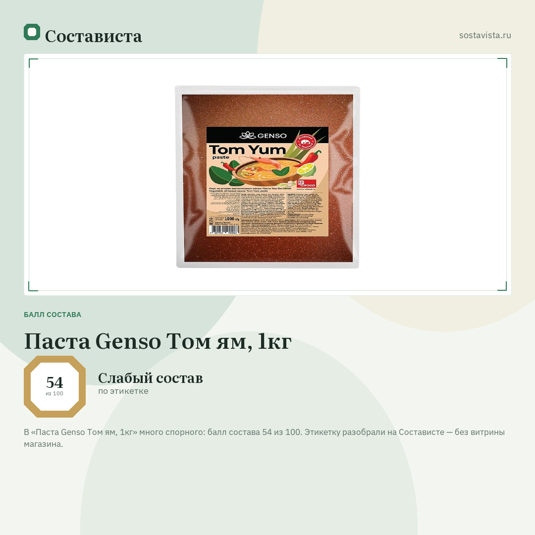 Паста Genso Том ям, 1кг: балл состава 54 из 100 — Состависта