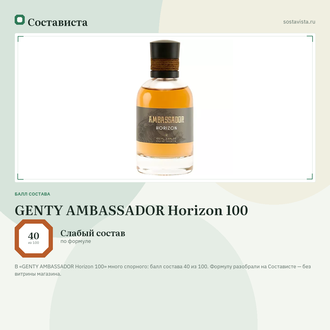 GENTY AMBASSADOR Horizon 100: балл состава 40 из 100 — Состависта