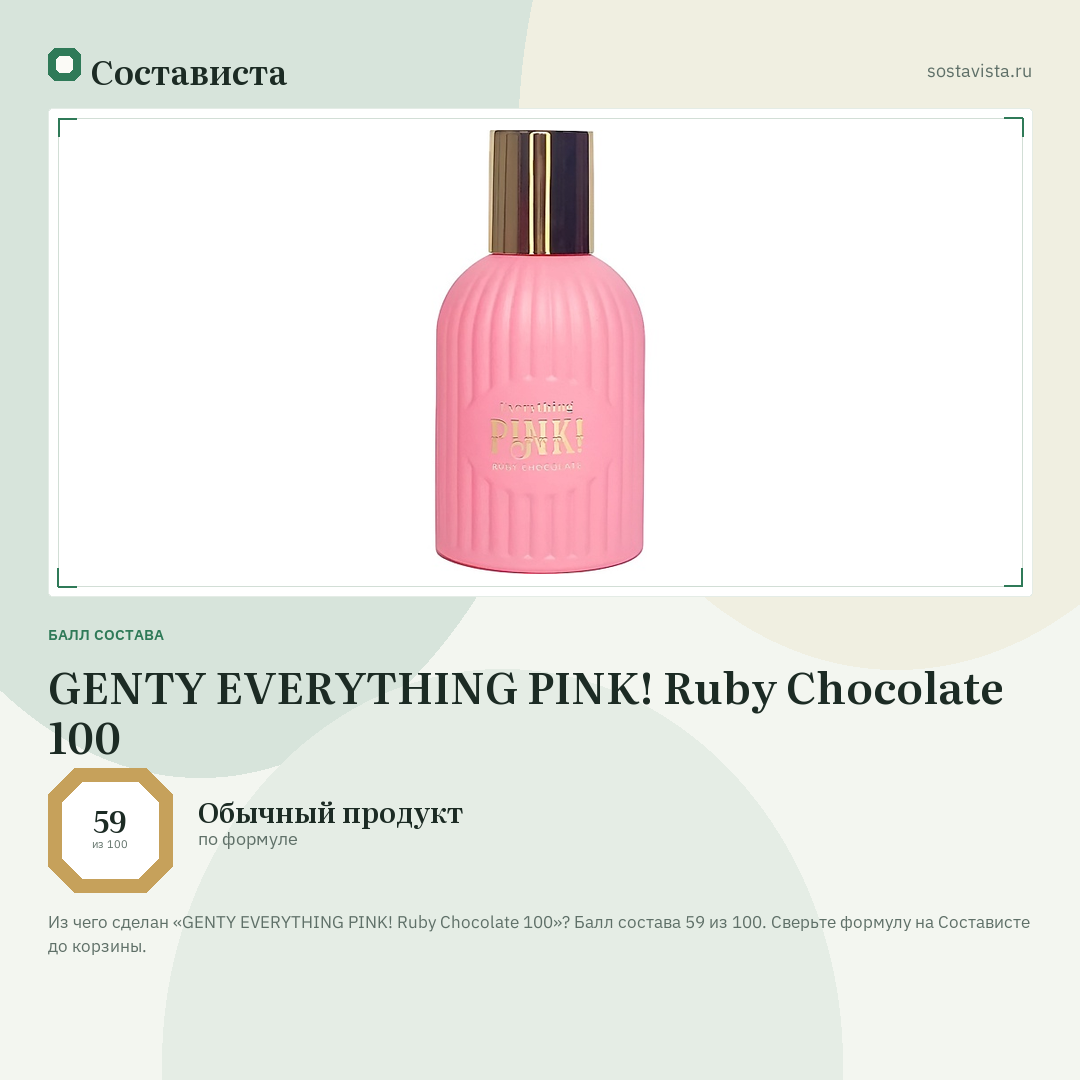 GENTY EVERYTHING PINK! Ruby Chocolate 100: балл состава 59 из 100 — Состависта