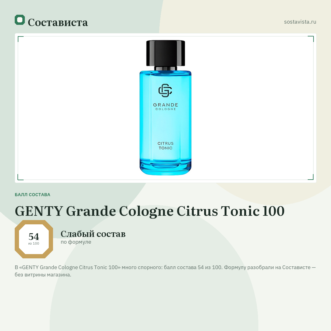 GENTY Grande Cologne Citrus Tonic 100: балл состава 54 из 100 — Состависта