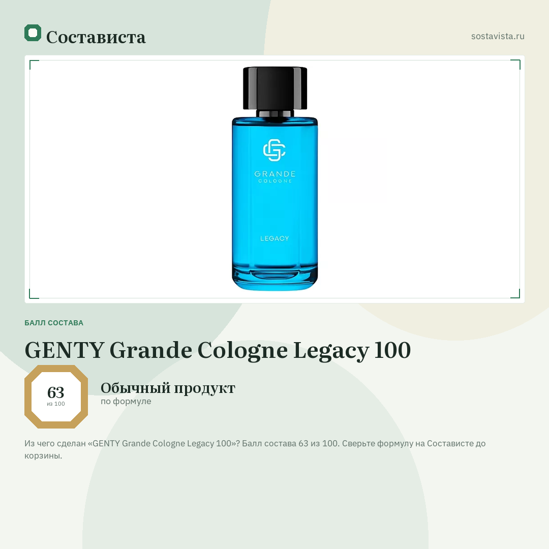 GENTY Grande Cologne Legacy 100: балл состава 63 из 100 — Состависта