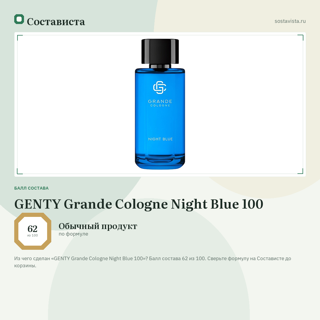 GENTY Grande Cologne Night Blue 100: балл состава 62 из 100 — Состависта