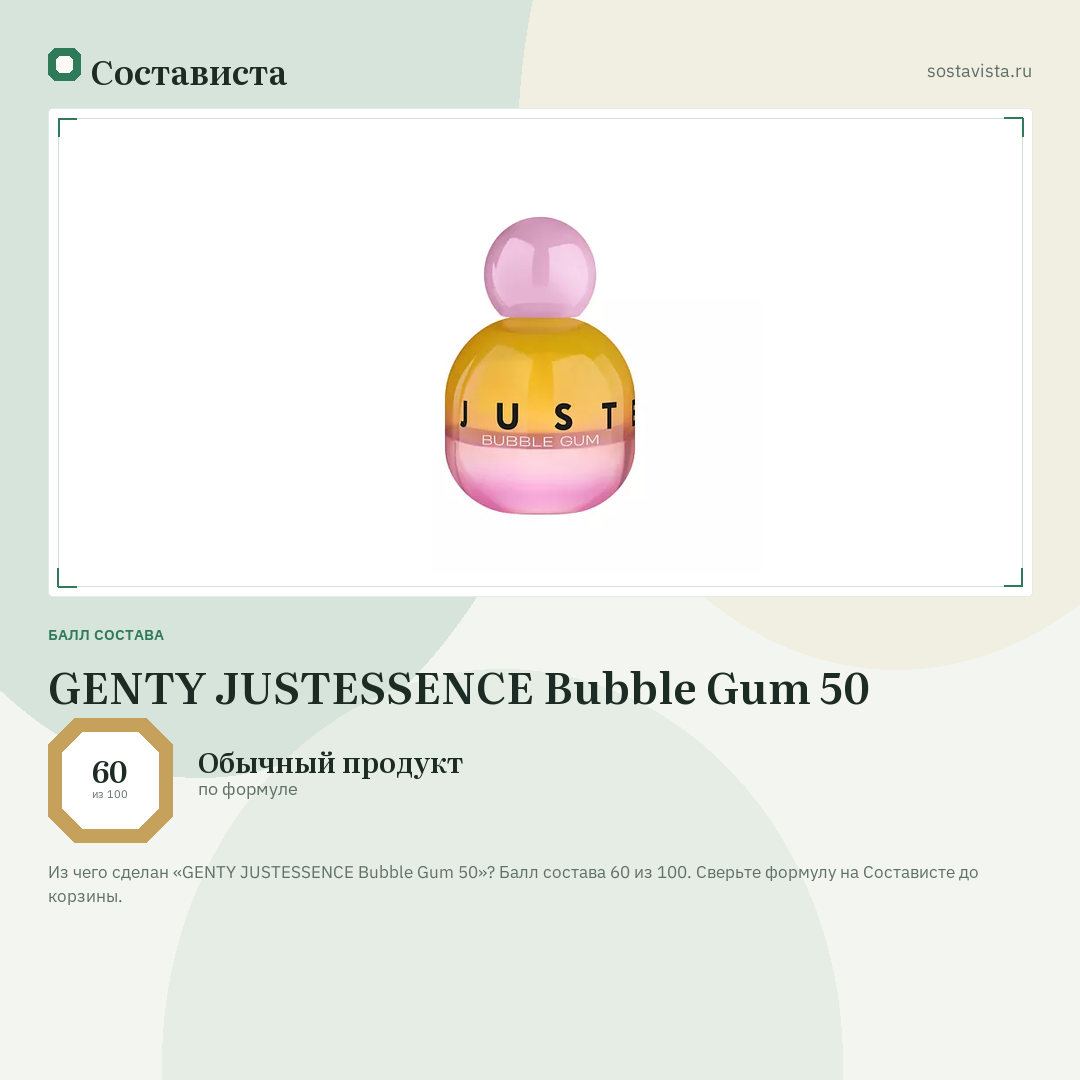 GENTY JUSTESSENCE Bubble Gum 50: балл состава 60 из 100 — Состависта
