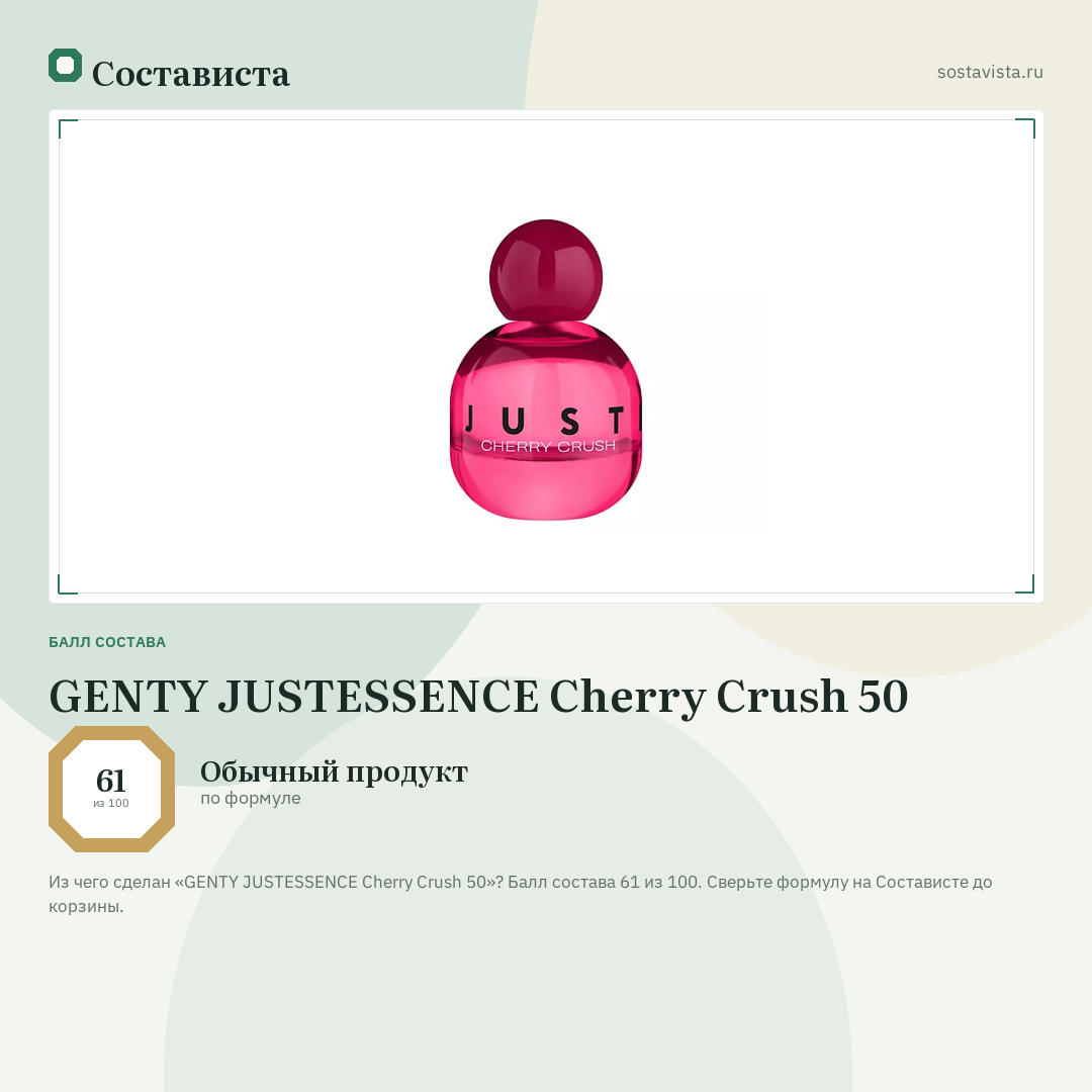 GENTY JUSTESSENCE Cherry Crush 50: балл состава 61 из 100 — Состависта