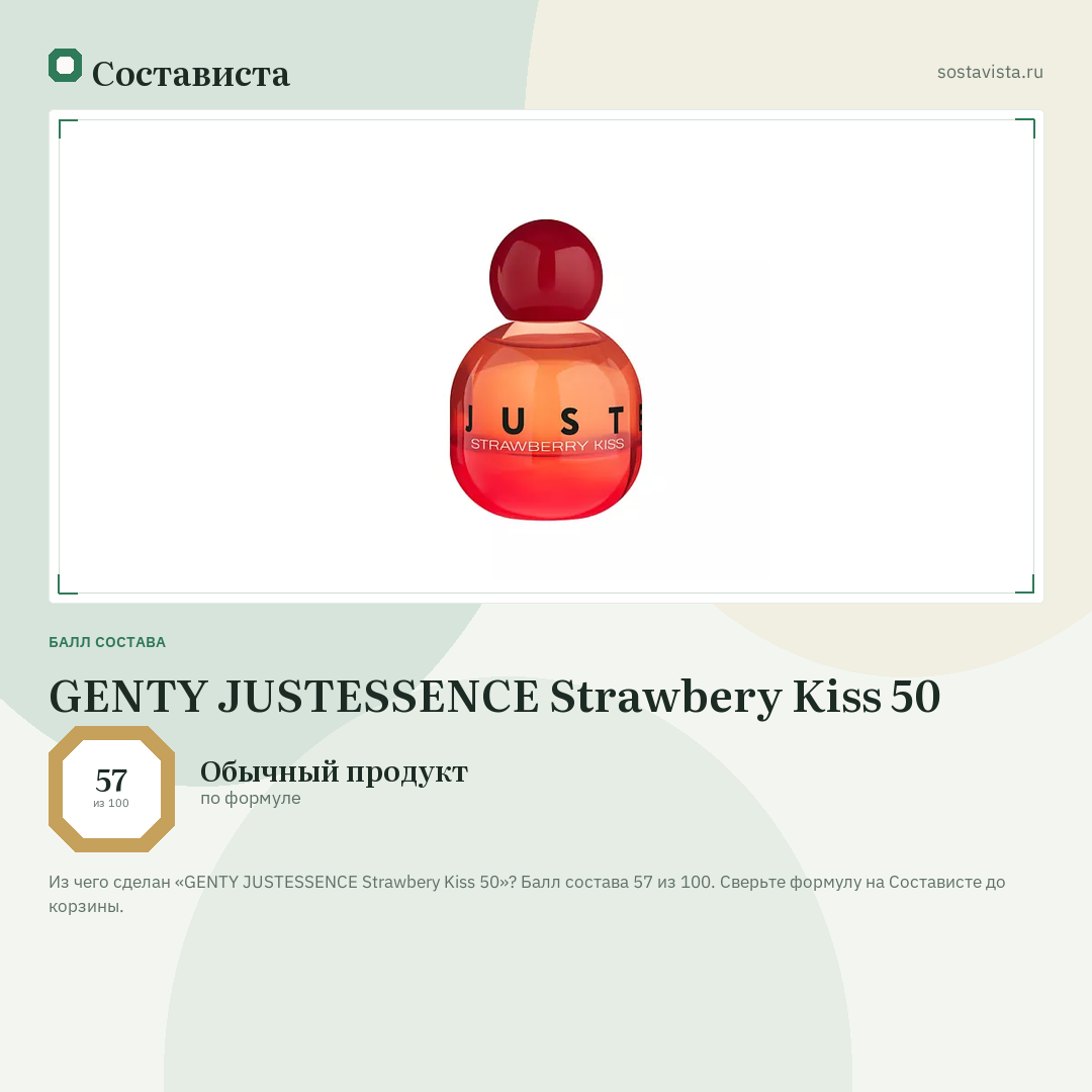 GENTY JUSTESSENCE Strawbery Kiss 50: балл состава 57 из 100 — Состависта