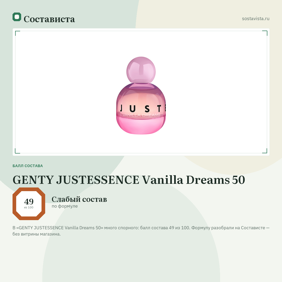 GENTY JUSTESSENCE Vanilla Dreams 50: балл состава 49 из 100 — Состависта