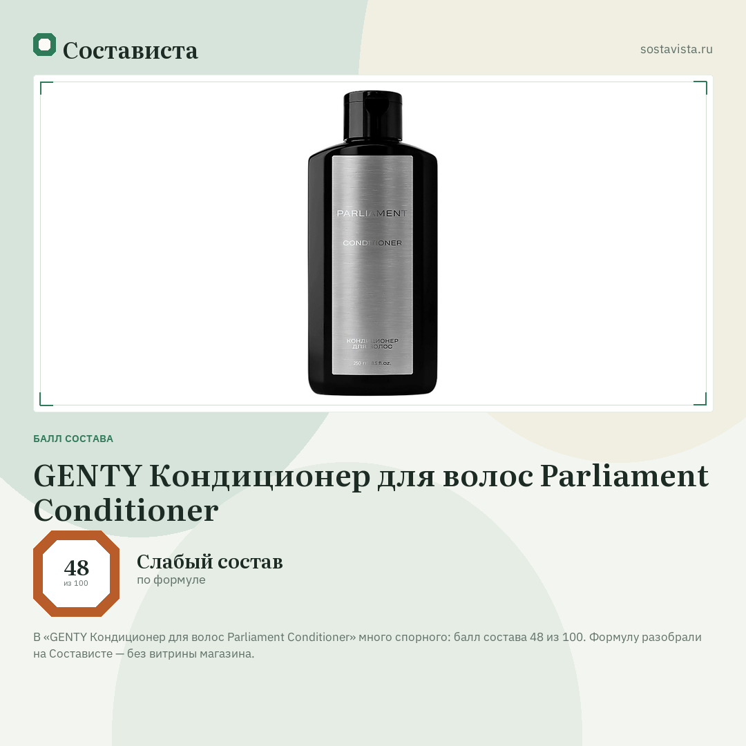 GENTY Кондиционер для волос Parliament Conditioner: балл состава 48 из 100 — Состависта