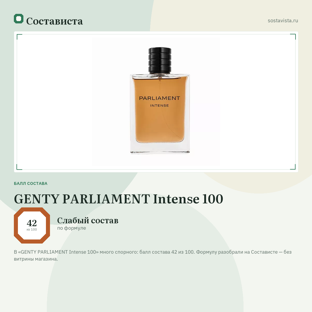 GENTY PARLIAMENT Intense 100: балл состава 42 из 100 — Состависта