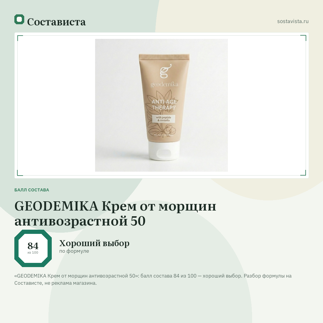 GEODEMIKA Крем от морщин антивозрастной 50: балл состава 84 из 100 — Состависта