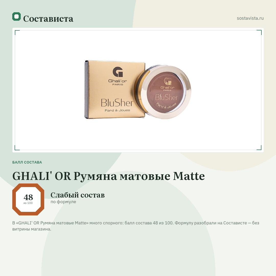 GHALI' OR Румяна матовые Matte: балл состава 48 из 100 — Состависта