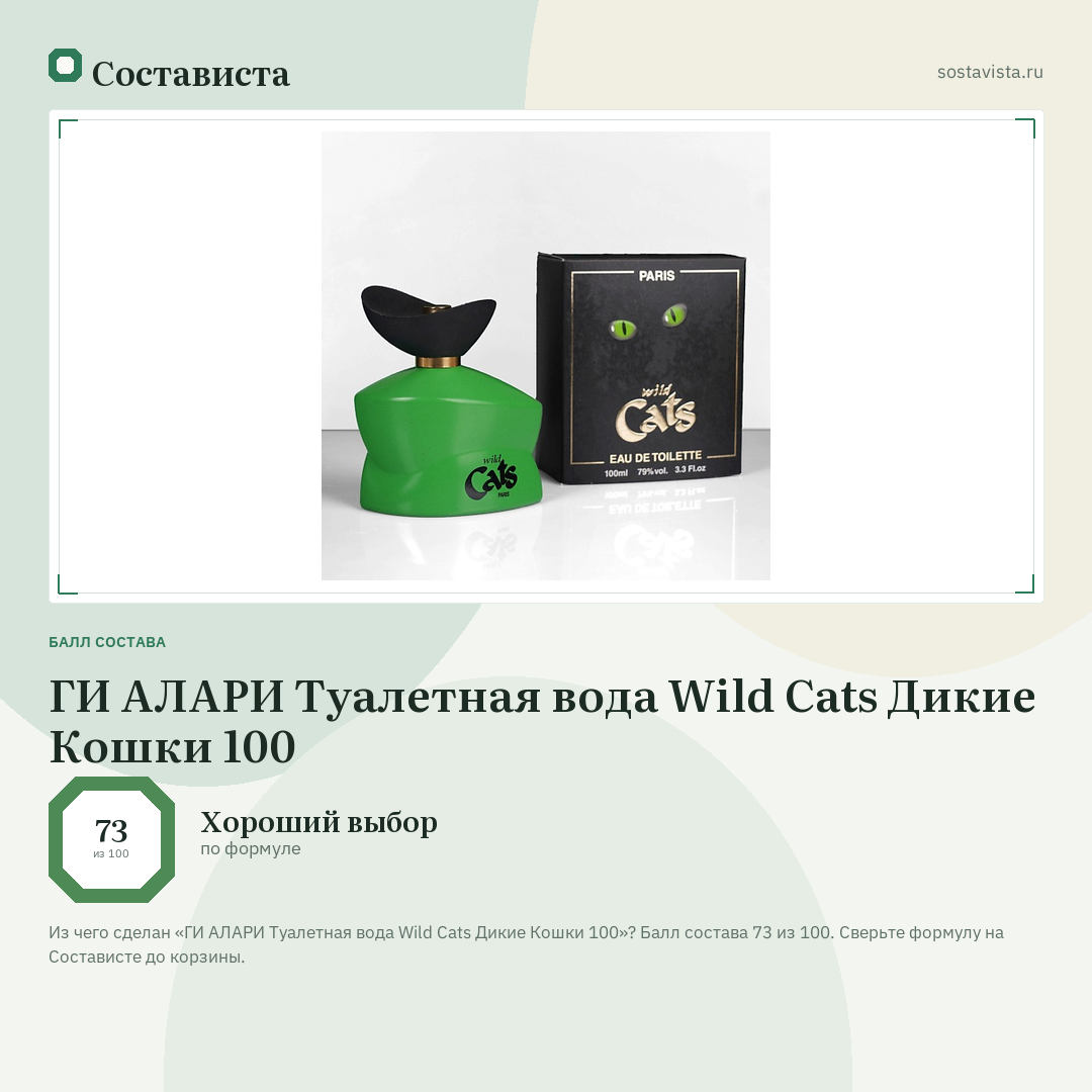 ГИ АЛАРИ Туалетная вода Wild Cats Дикие Кошки 100: балл состава 73 из 100 — Состависта