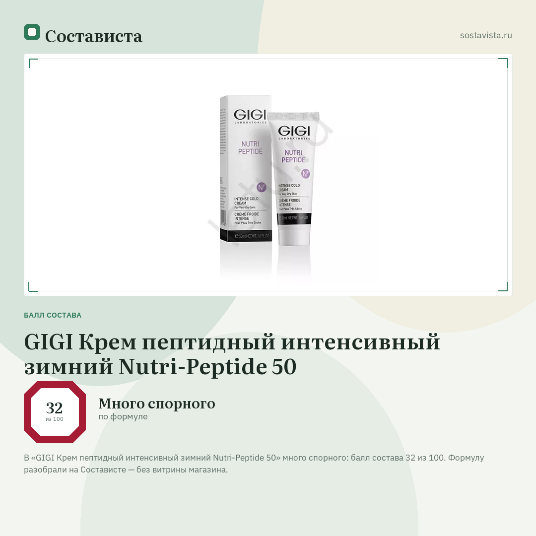 GIGI Крем пептидный интенсивный зимний Nutri-Peptide 50: балл состава 32 из 100 — Состависта