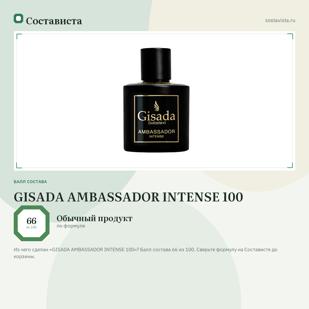 GISADA AMBASSADOR INTENSE 100: балл состава 66 из 100 — Состависта