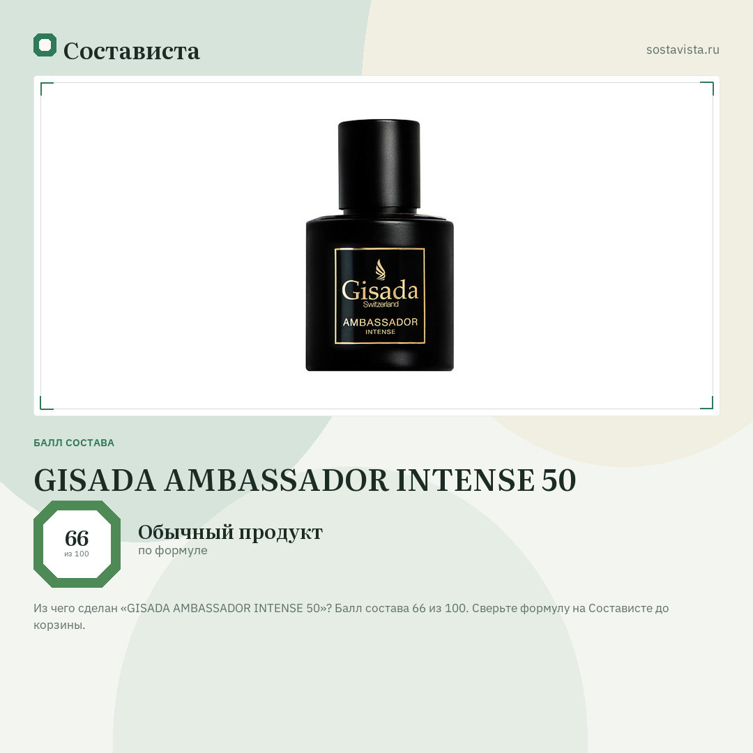 GISADA AMBASSADOR INTENSE 50: балл состава 66 из 100 — Состависта