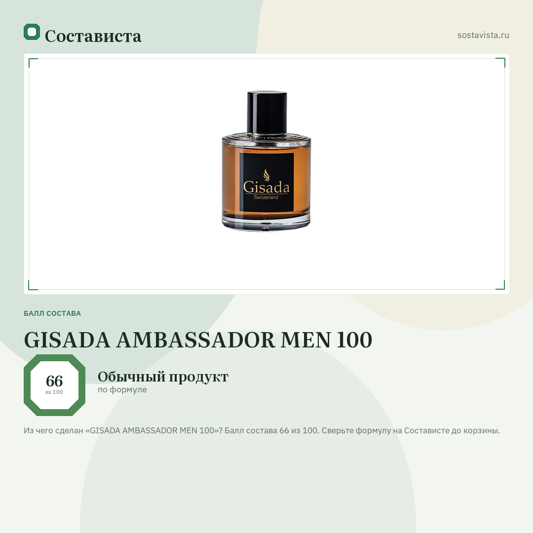 GISADA AMBASSADOR MEN 100: балл состава 66 из 100 — Состависта