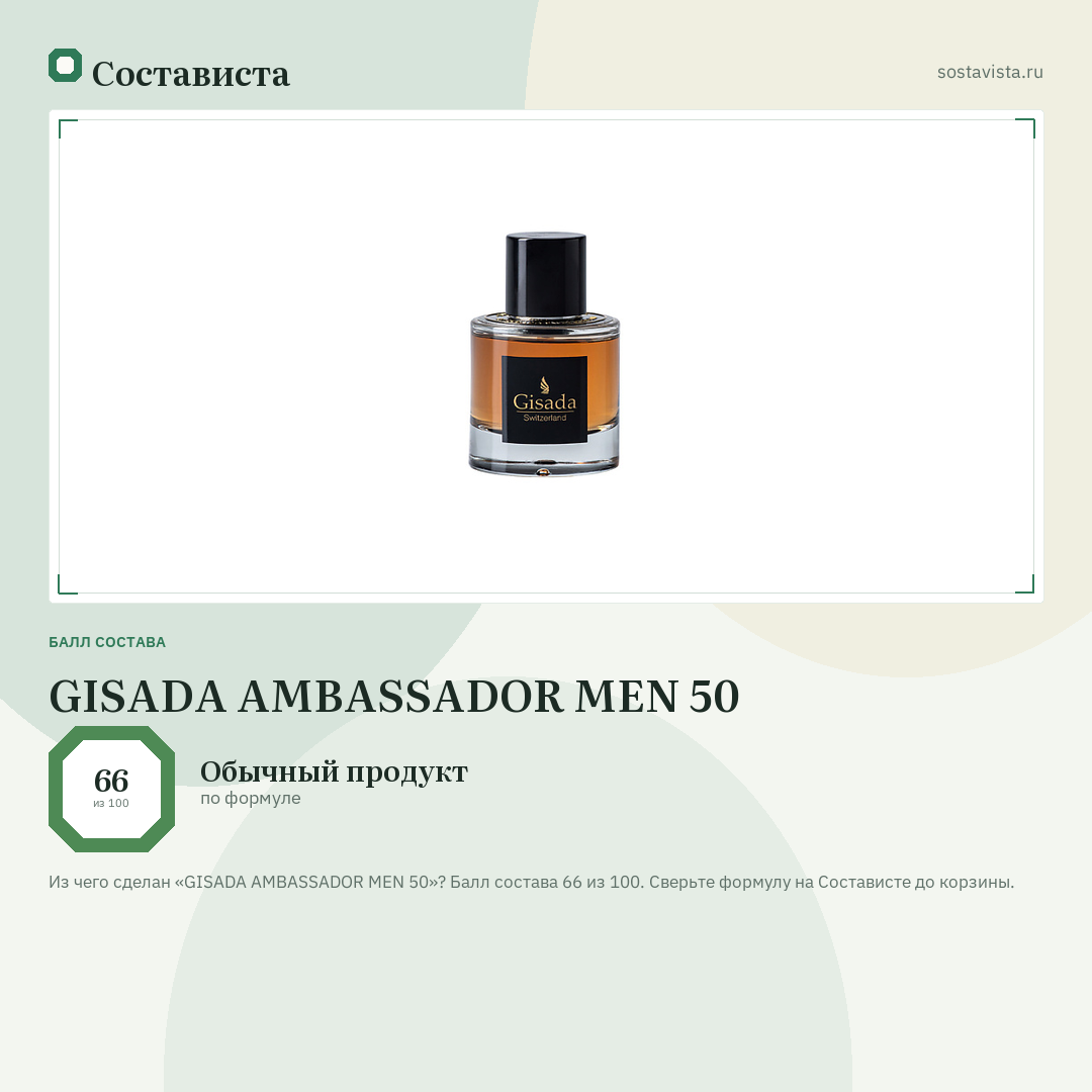 GISADA AMBASSADOR MEN 50: балл состава 66 из 100 — Состависта